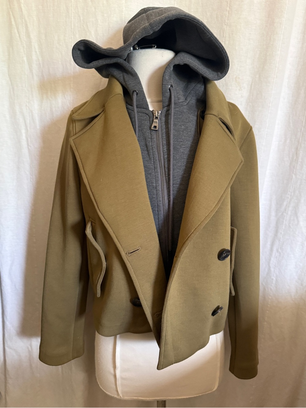 Anthropologie Maeve Twofer Hooded Peacoat Womens Camel Wool-Blend Hooded Coat s - Picture 3 of 11